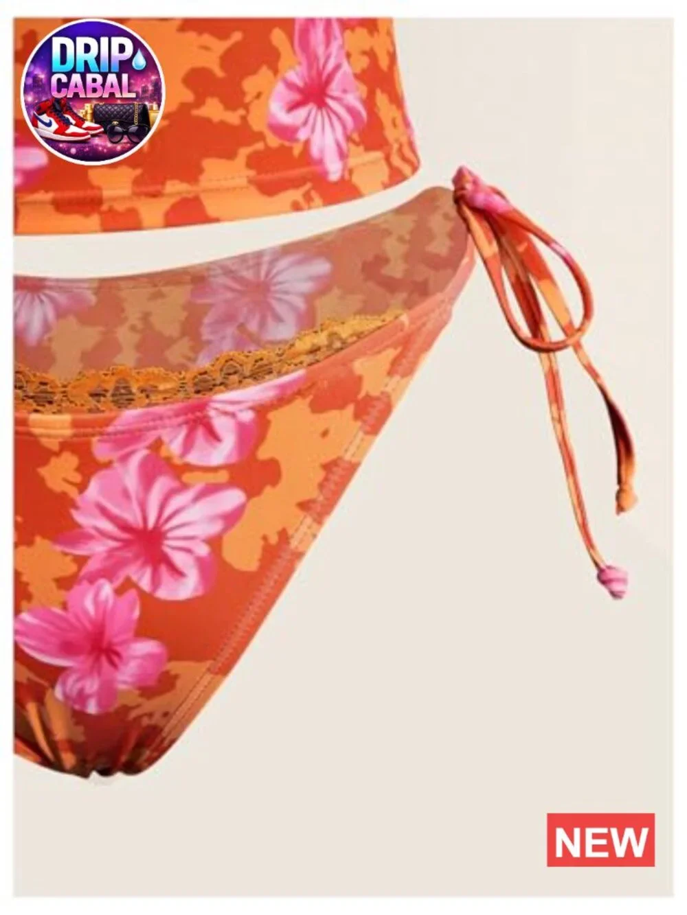 Y2k Floral Lace Halter Tie Side Thong Tankini Swimsuit